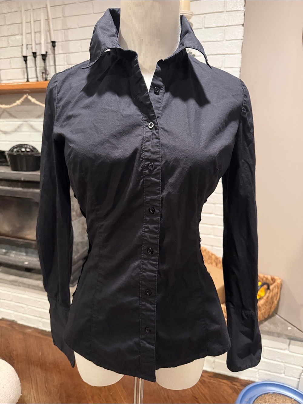 Vintage Y2K Bisou Bisou Lace Accent Fitted Button Up Top | Size 2